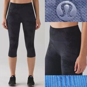 Lululemon Flow & Go Dark Carbon Crop Leggings Size 10 Large Tie Dye Camo Black